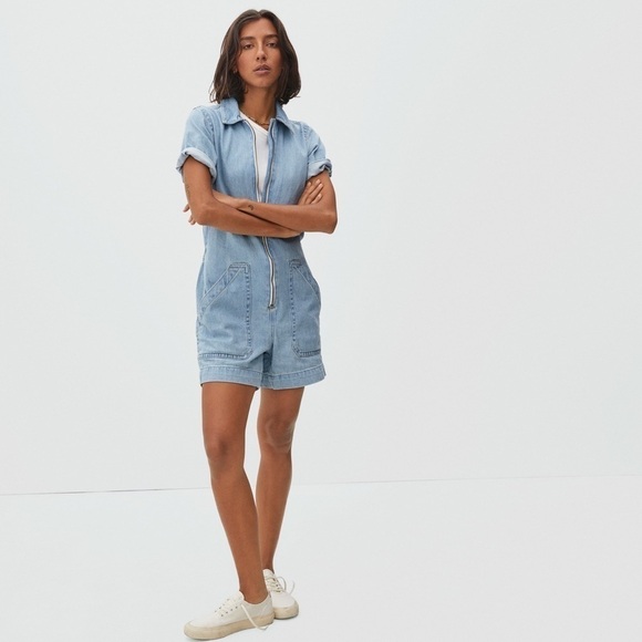 Everlane The Denim Short Coverall Overall Romper - Picture 1 of 15